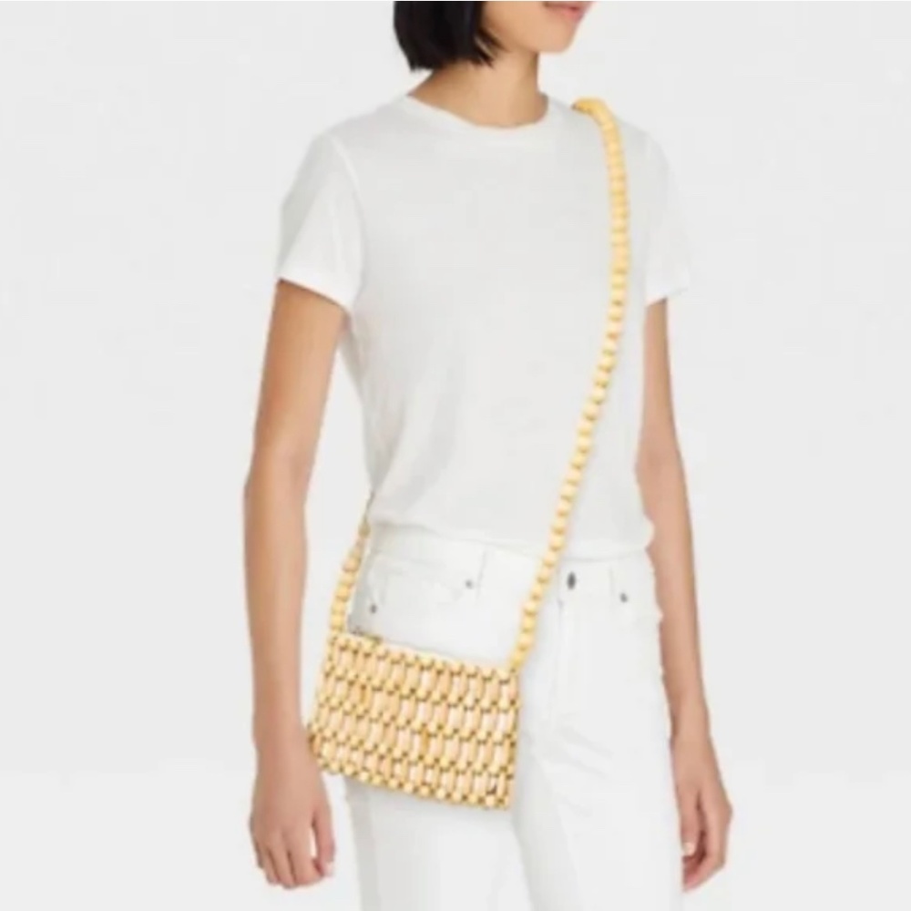 A New Day Natural Wooden Beaded Crossbody Bag